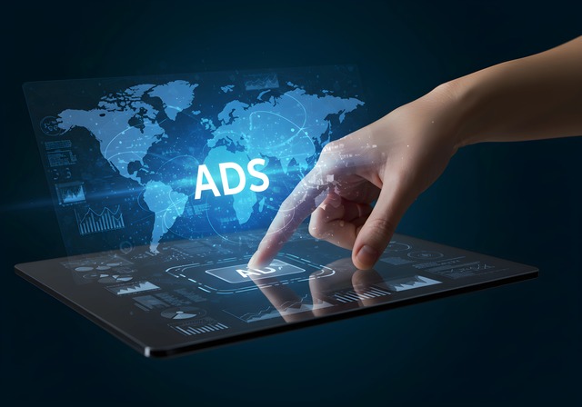 online ads on tablet with world map