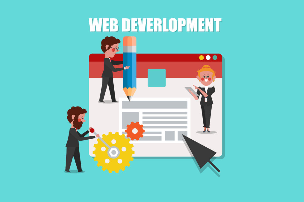 web development, seo concept design cartoon character flat style